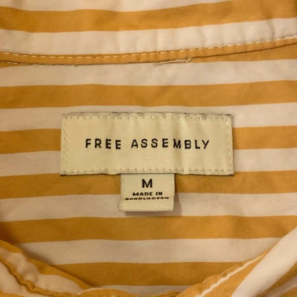 Free Assembly button down top Medium White Mustard Yellow Stripes long-sleeve - Picture 2 of 6